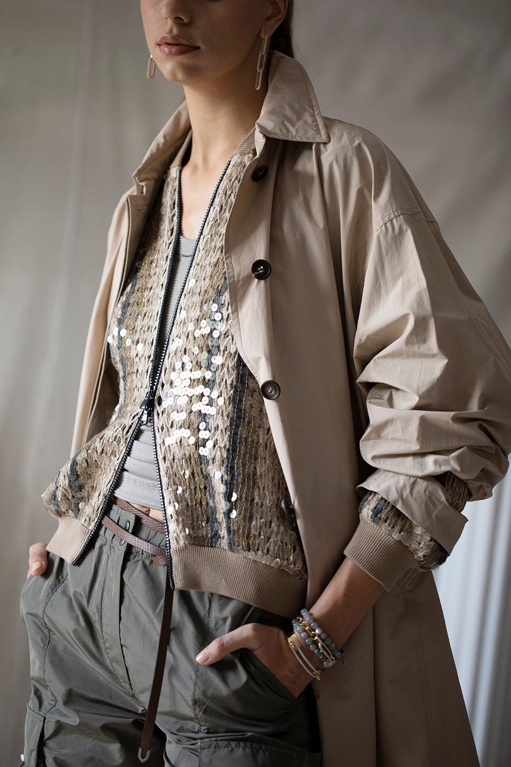 BRUNELLO CUCINELLI-Striped Sequin Zip Cardigan-