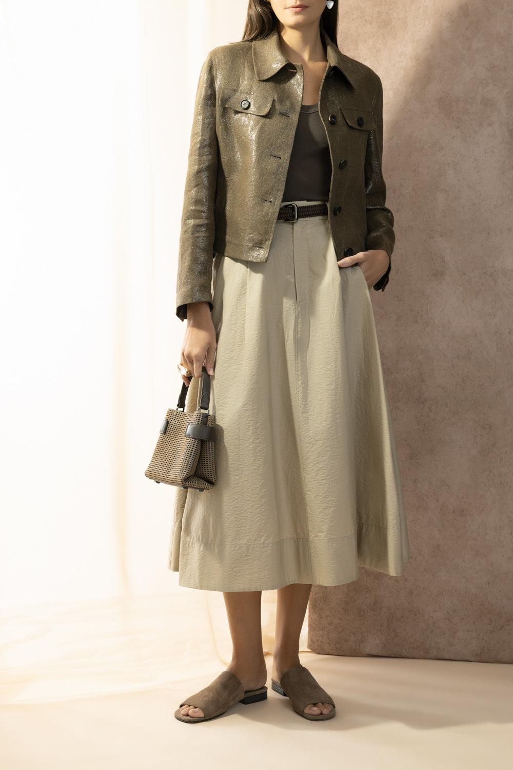 Shiny Button Front Jacket - Brown Silver-BROWN-36-CLOTHINGJACKETCASUAL-BRUNELLO CUCINELLI