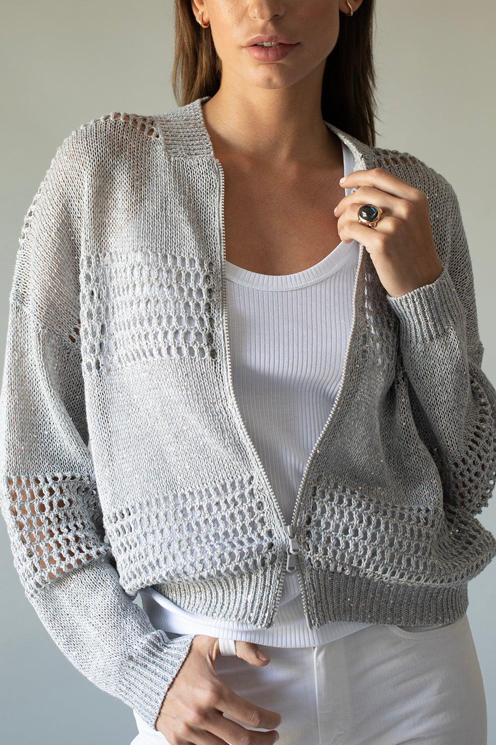 BRUNELLO CUCINELLI-Pailette Knit Bomber - Silver-