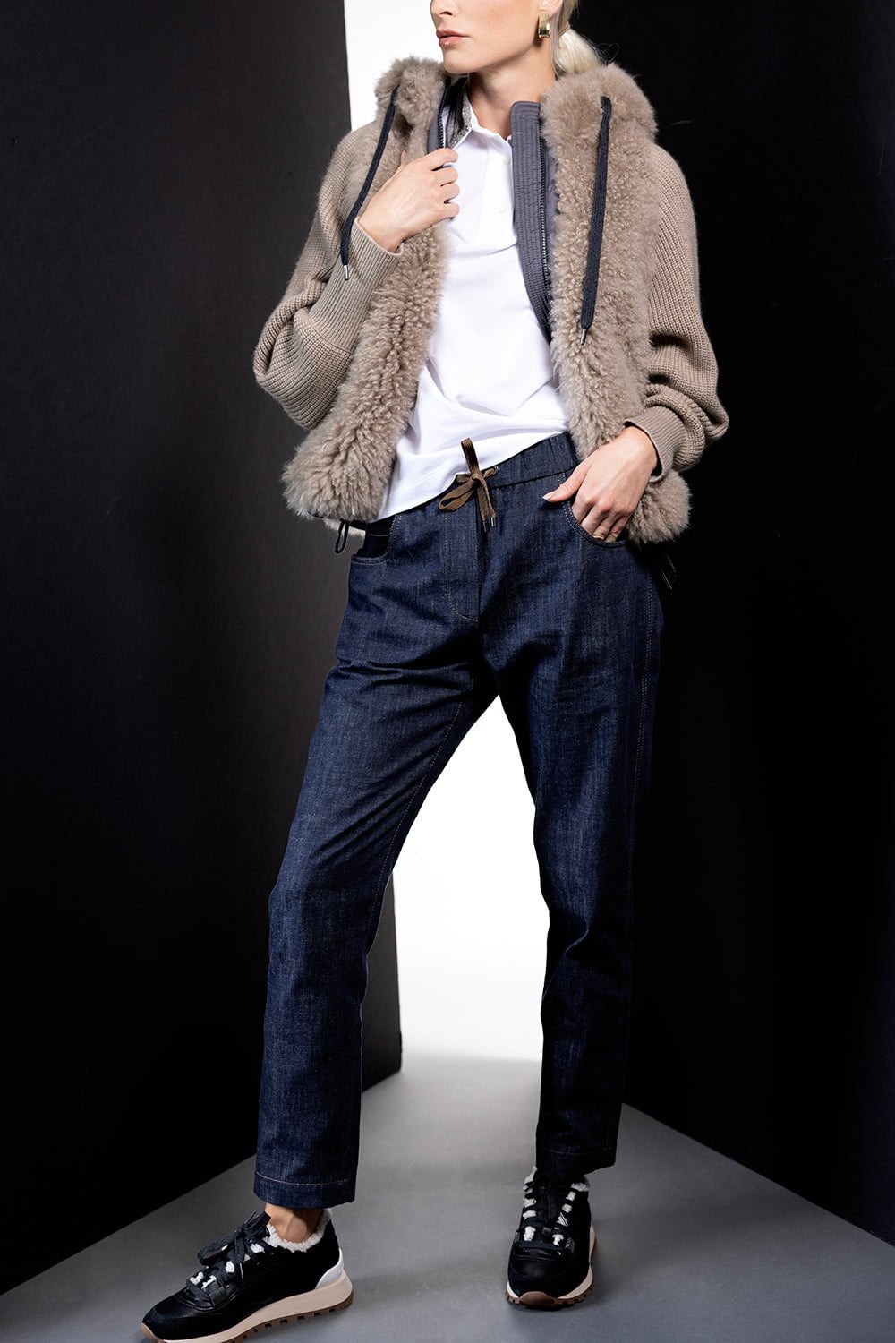 BRUNELLO CUCINELLI-Two-Tone Hooded Fur Jacket-VISN/BLK