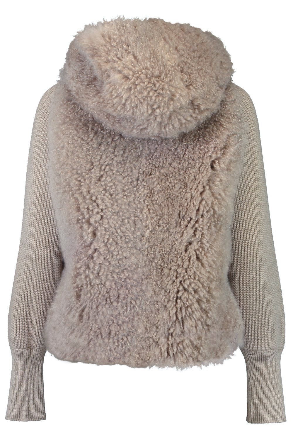 BRUNELLO CUCINELLI-Two-Tone Hooded Fur Jacket-VISN/BLK