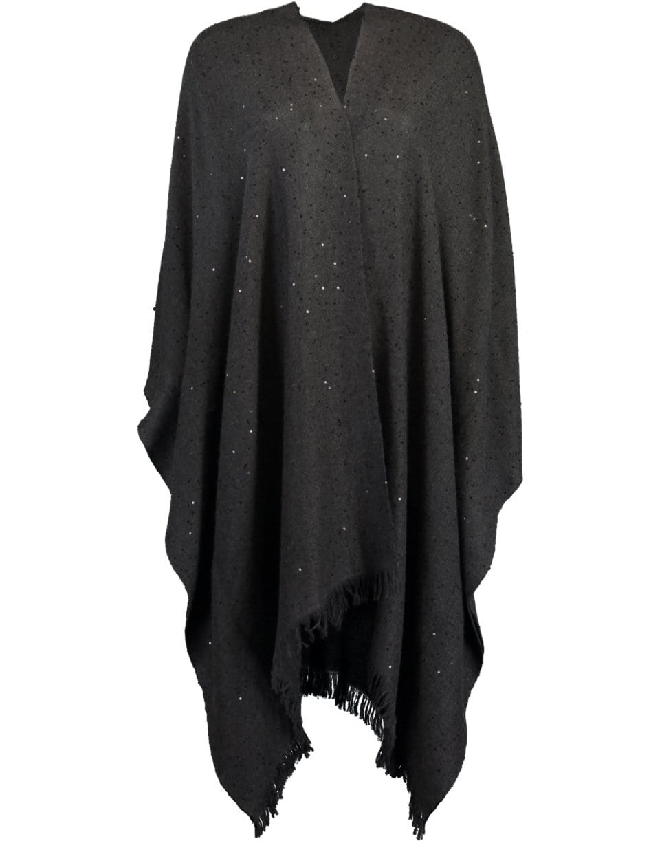 BRUNELLO CUCINELLI-Black Cashmere and Silk Frayed Poncho-BLACK