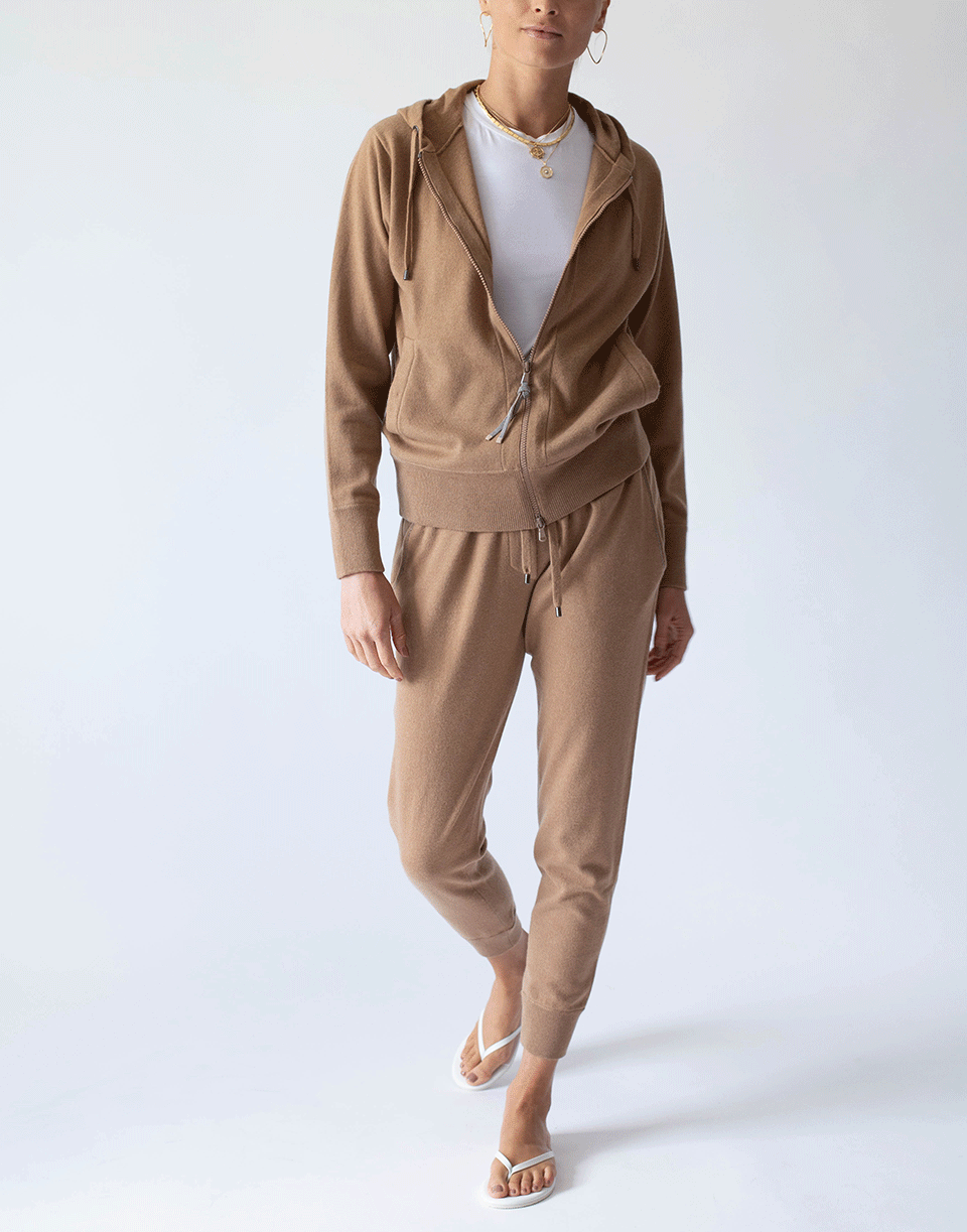 BRUNELLO CUCINELLI-Caramel Cashmere Ribbed Monili Tab Zip Front Jacket-