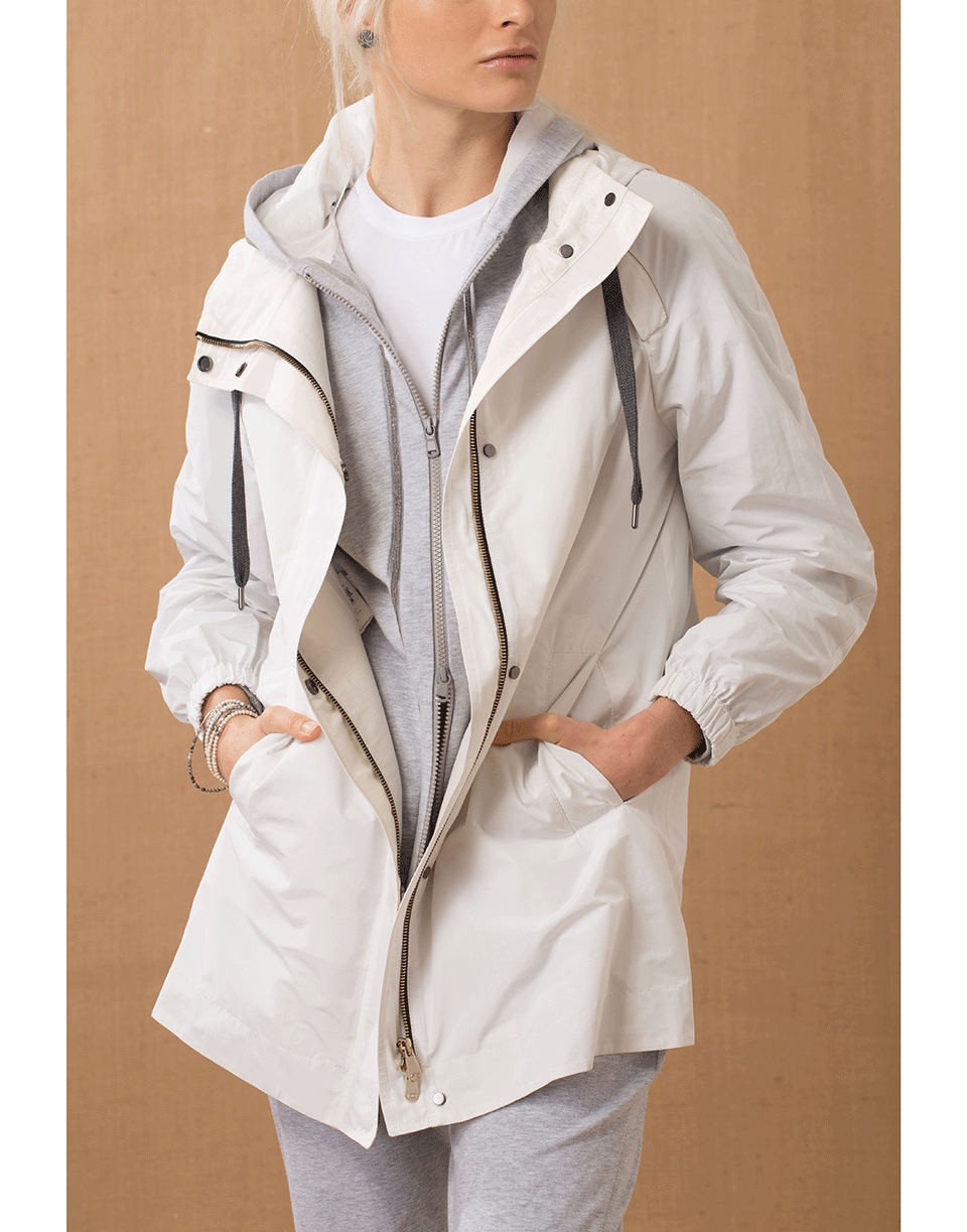 BRUNELLO CUCINELLI-Chalk Hooded Taffeta Jacket-