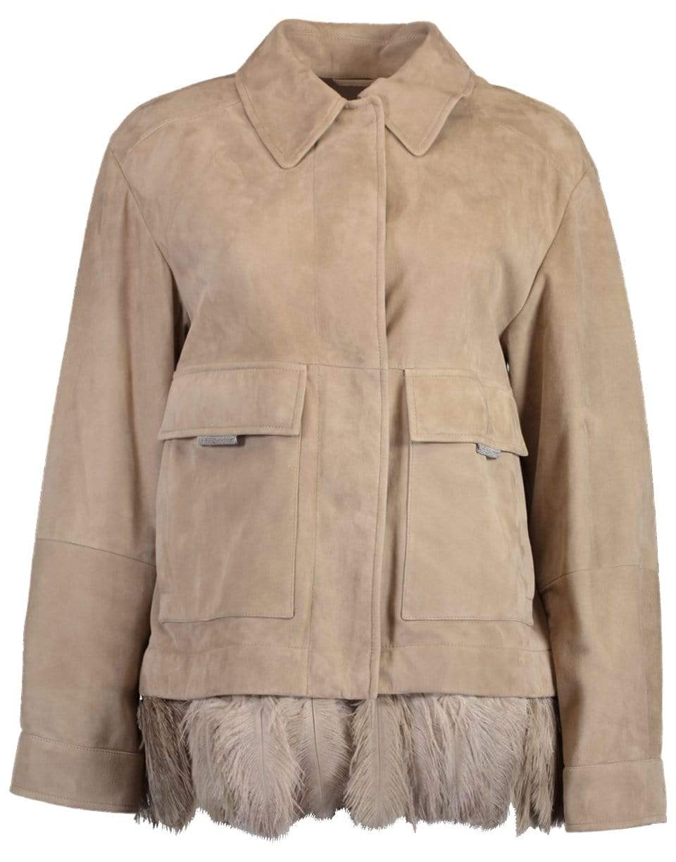 BRUNELLO CUCINELLI-Feather Hem Suede Jacket-FANGO