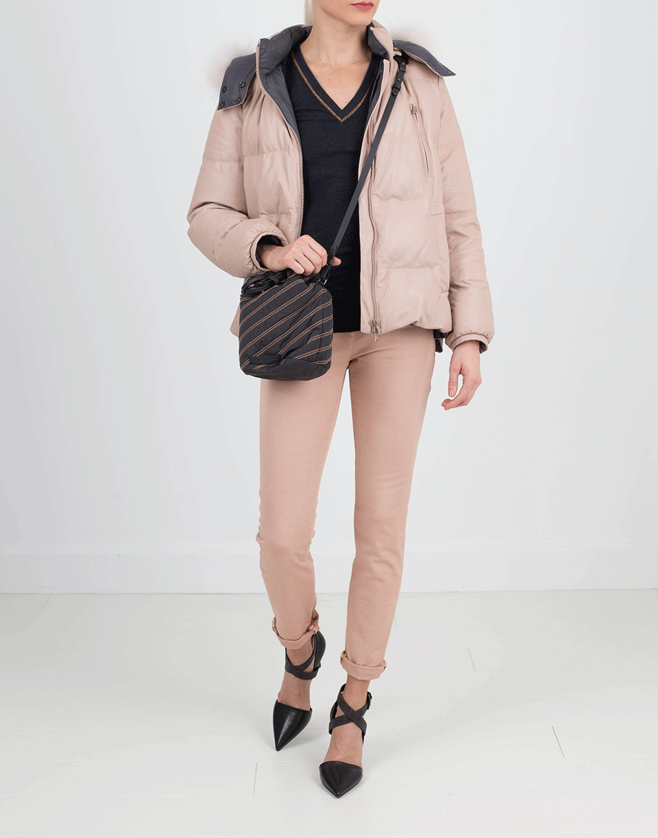 BRUNELLO CUCINELLI-Leather Puffer Jacket-PNK/GRY