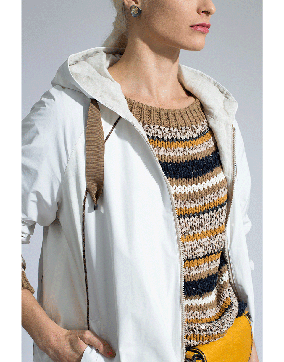 BRUNELLO CUCINELLI-Taffeta Satin Stripe Parka-