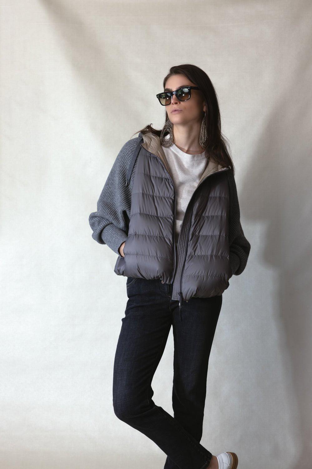 BRUNELLO CUCINELLI-Ribbed Sleeve Padded Vest-