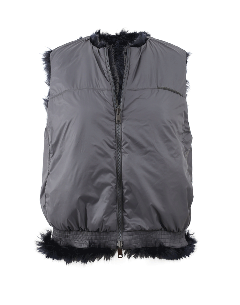 BRUNELLO CUCINELLI-Reversible Shearling Fur Vest-NAVY