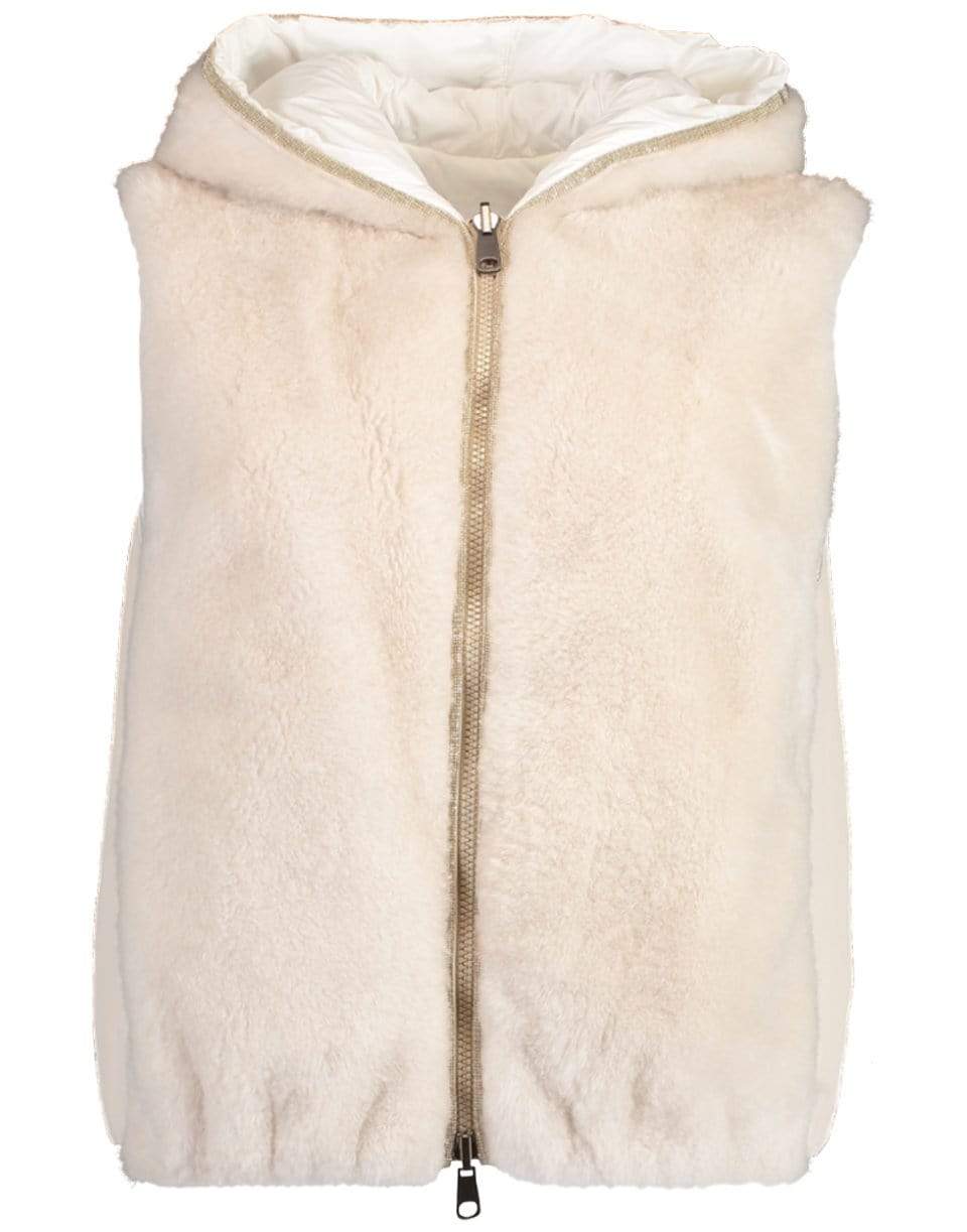 BRUNELLO CUCINELLI-Cashmere and Fur Nylon Hooded Vest-OAT