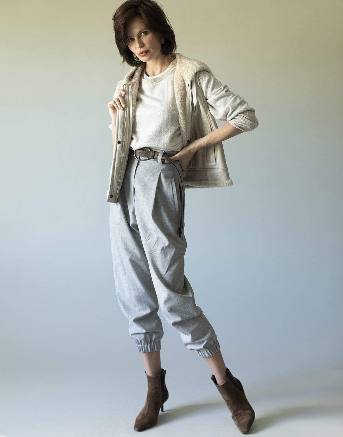 BRUNELLO CUCINELLI-Shearling and Leather Hooded Zip Up Vest-PANAMA