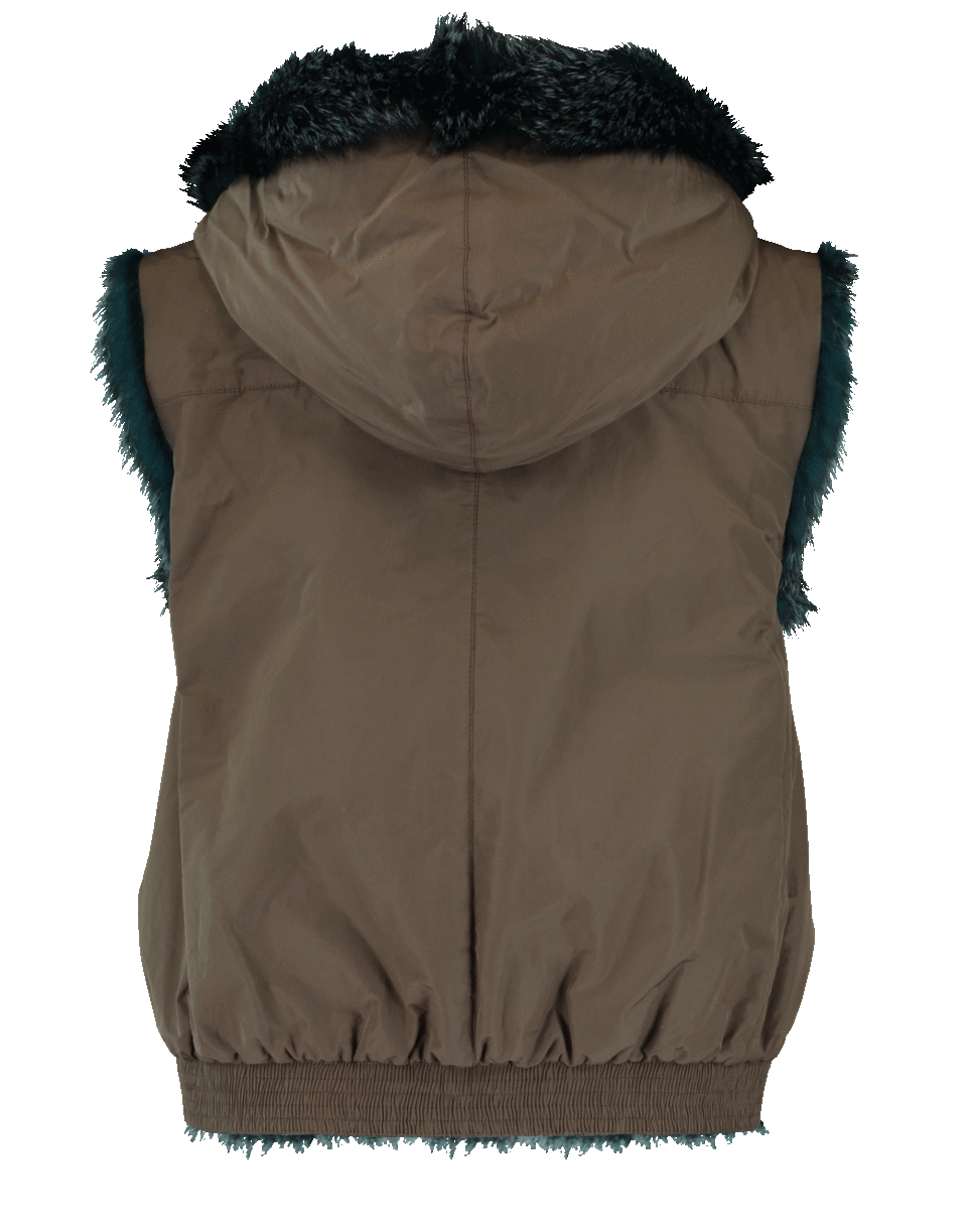 BRUNELLO CUCINELLI-Fox Fur Reversible Hooded Vest-PEACOCK