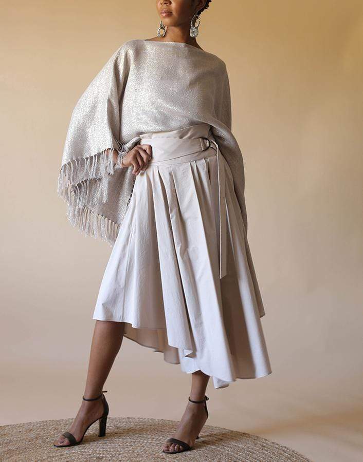 BRUNELLO CUCINELLI-Beige Metallic Fine Knit Poncho-BEIGE