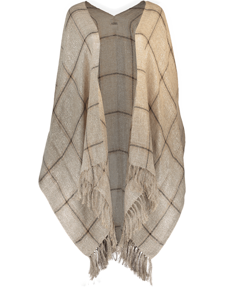 BRUNELLO CUCINELLI-Madras Poncho With Fringe-GOLD