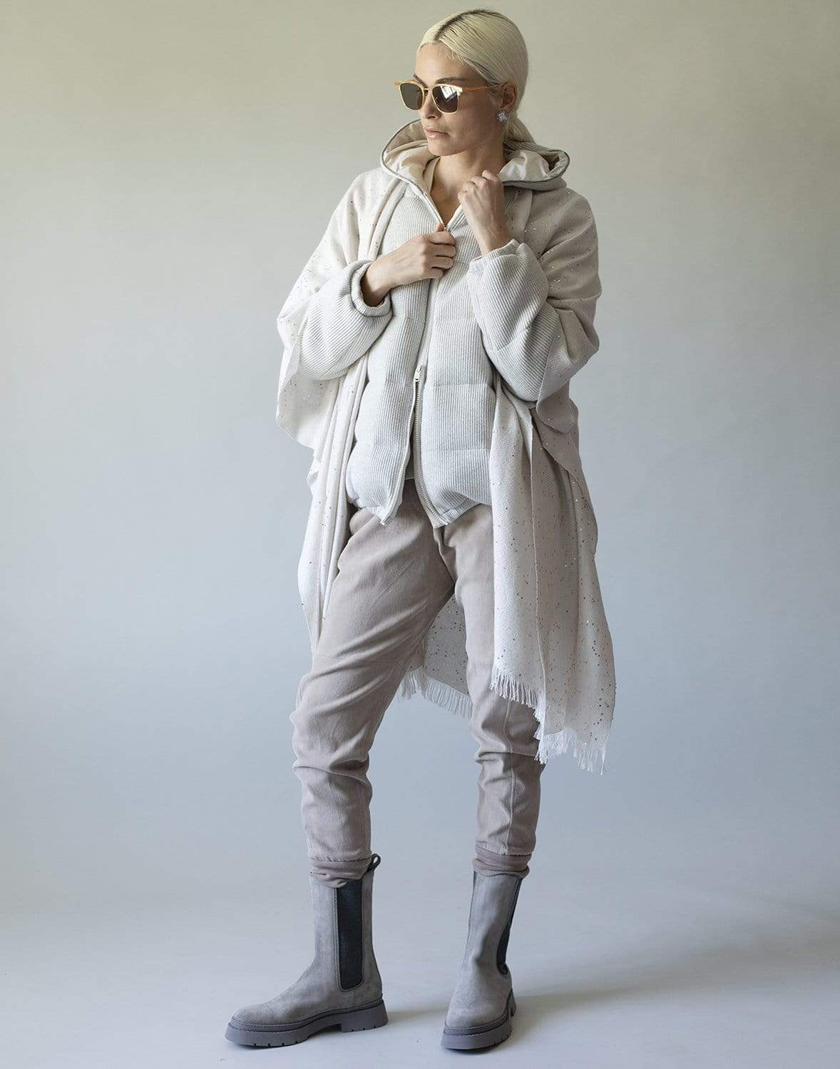 BRUNELLO CUCINELLI-Cashmere and Silk Poncho - Oyster-OYSTER