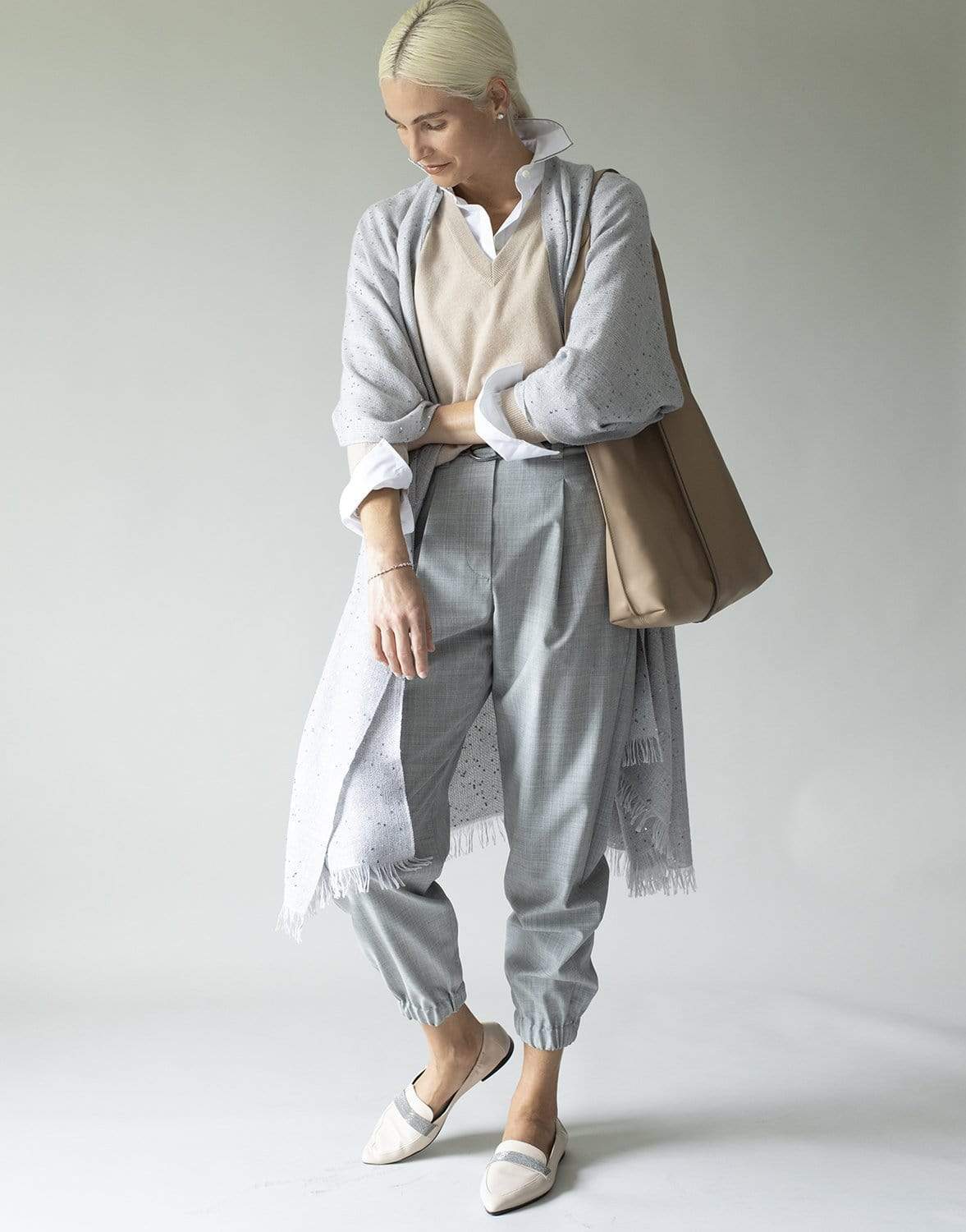 BRUNELLO CUCINELLI-Cashmere and Silk Poncho-PEBBLE