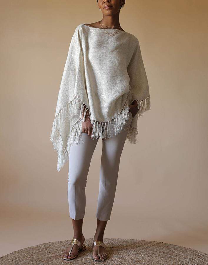 BRUNELLO CUCINELLI-Metallic Fine Knit Poncho-PLATINO