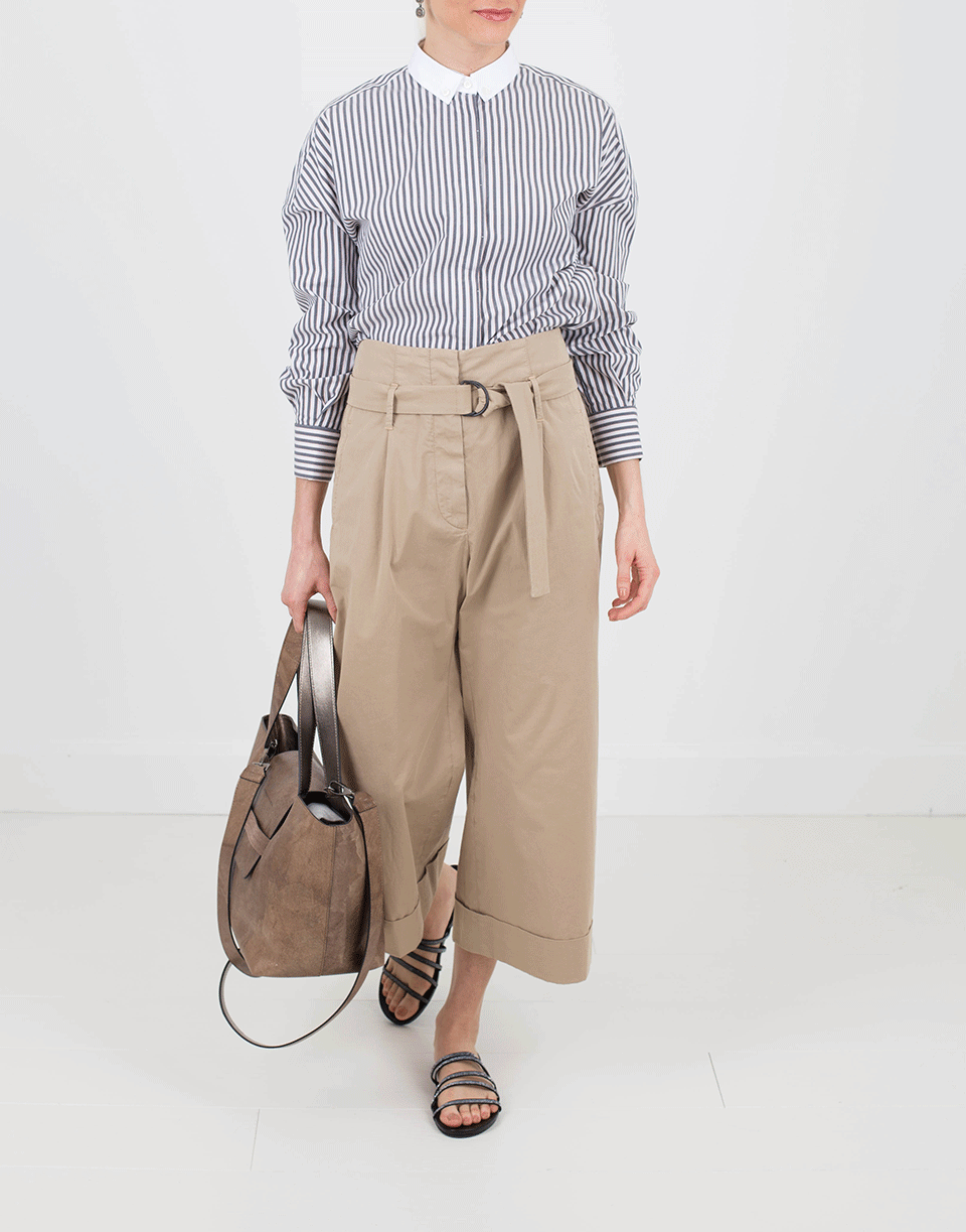 BRUNELLO CUCINELLI-Stretch Wide Cropped D Ring Pant-