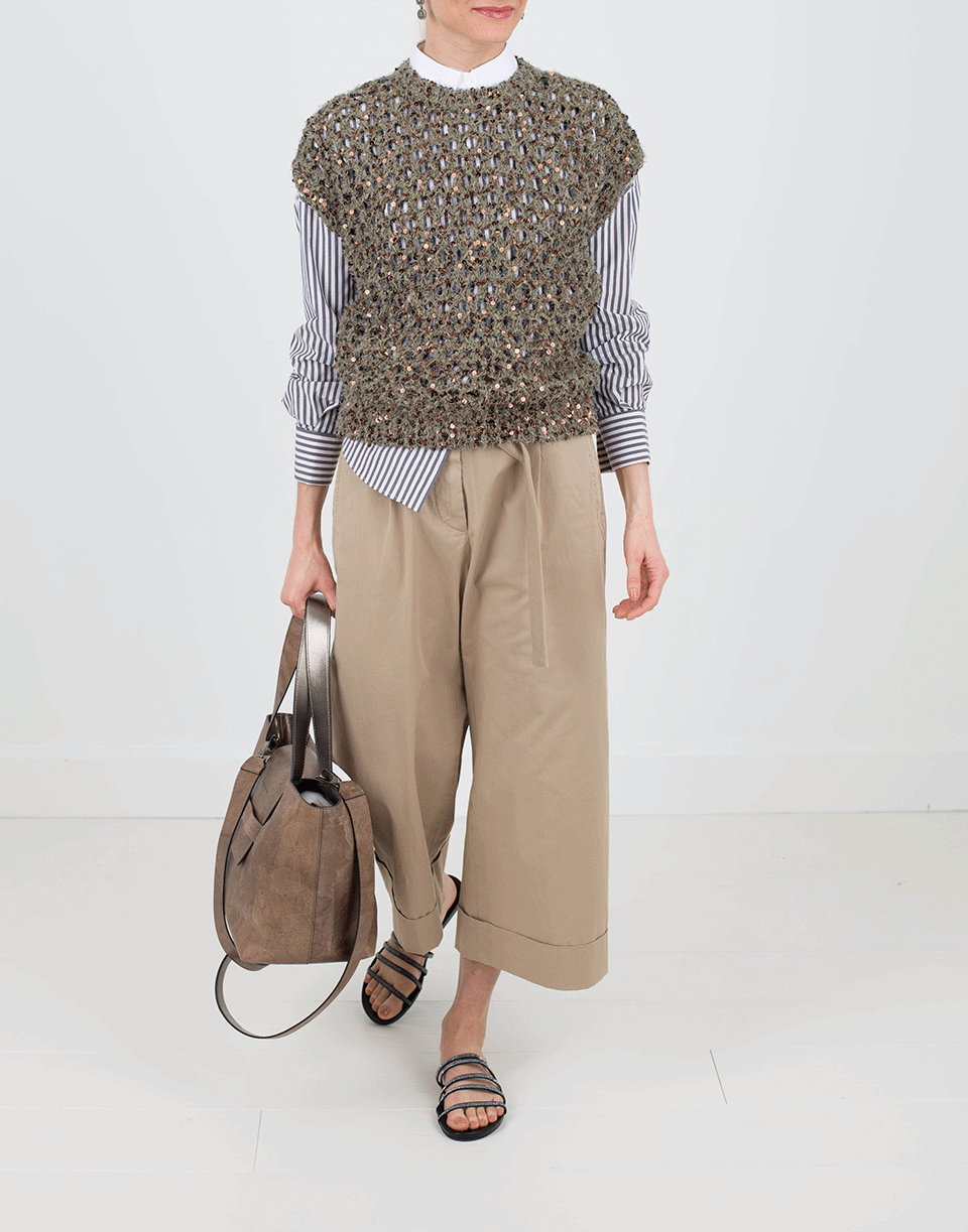 BRUNELLO CUCINELLI-Stretch Wide Cropped D Ring Pant-