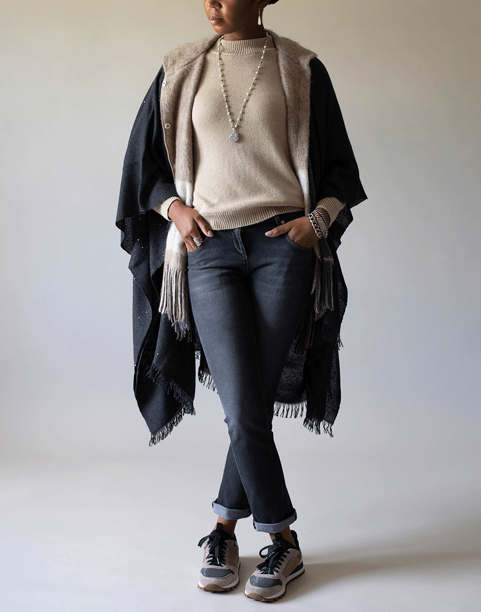 BRUNELLO CUCINELLI-Dark Grey Monili Detail Straight Leg Denim Pant-