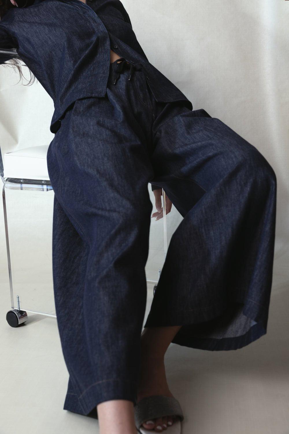 BRUNELLO CUCINELLI-Wide Leg Drawstring Pant-DNM BLUE