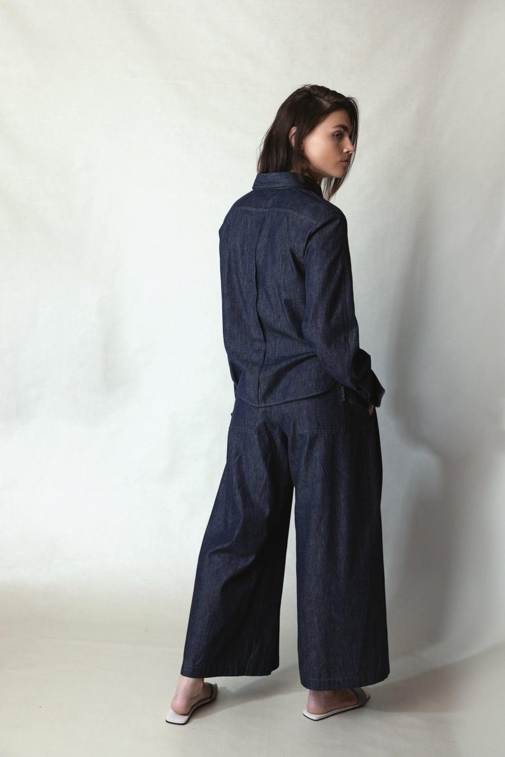 BRUNELLO CUCINELLI-Wide Leg Drawstring Pant-DNM BLUE