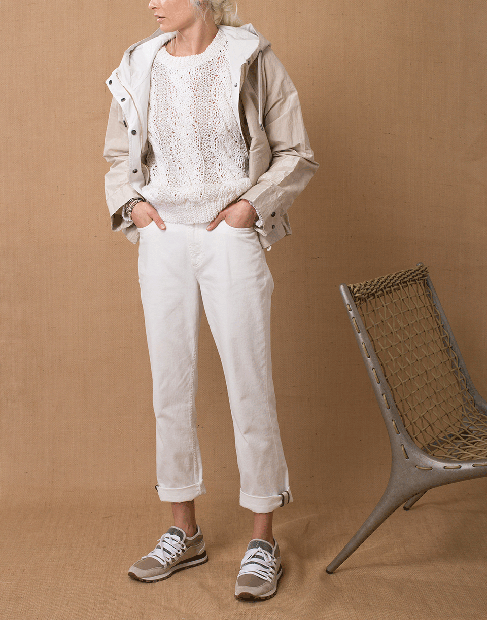 BRUNELLO CUCINELLI-Monili Bead Cuffed Stretch Denim Pant-