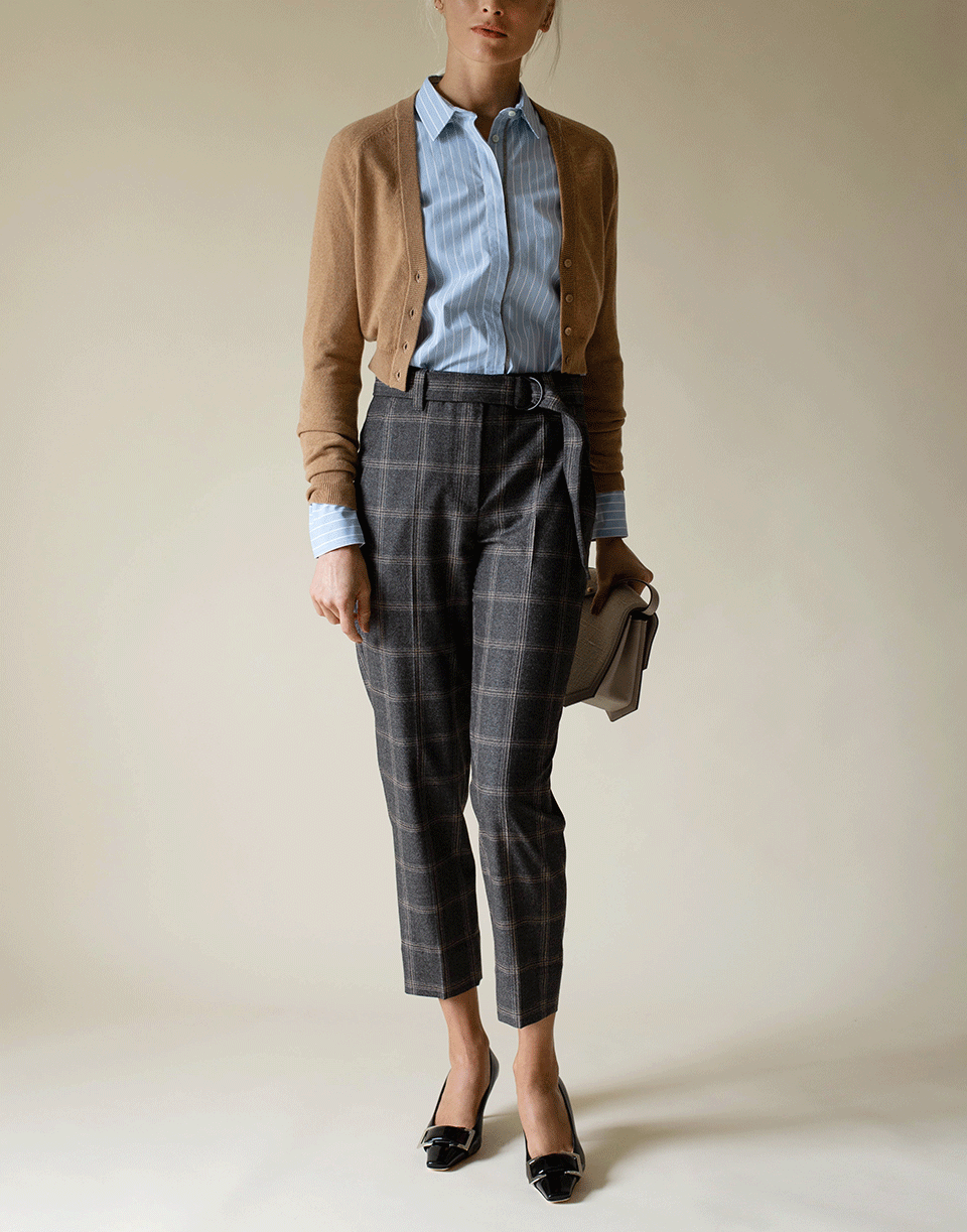 BRUNELLO CUCINELLI-Belted Plaid Wool Pant-