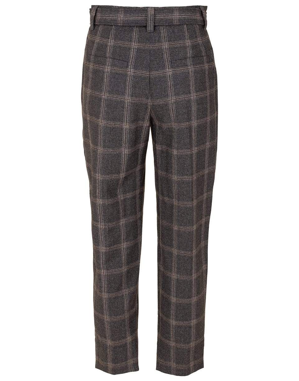 BRUNELLO CUCINELLI-Belted Plaid Wool Pant-