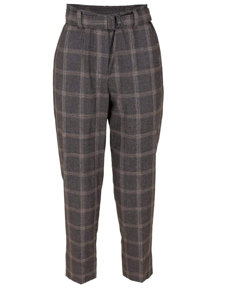 BRUNELLO CUCINELLI-Belted Plaid Wool Pant-