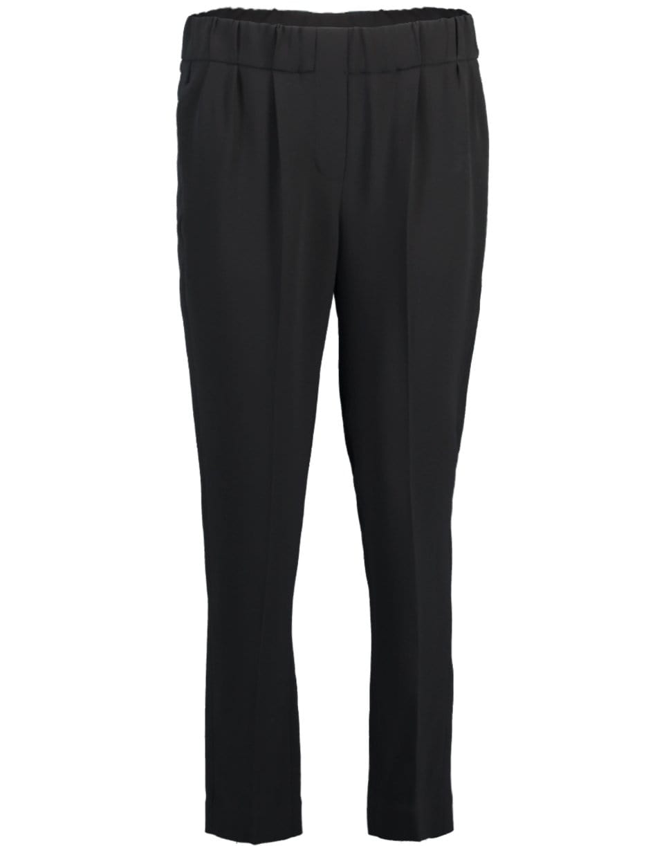 BRUNELLO CUCINELLI-Black Silk Crepe Pull On Pant-