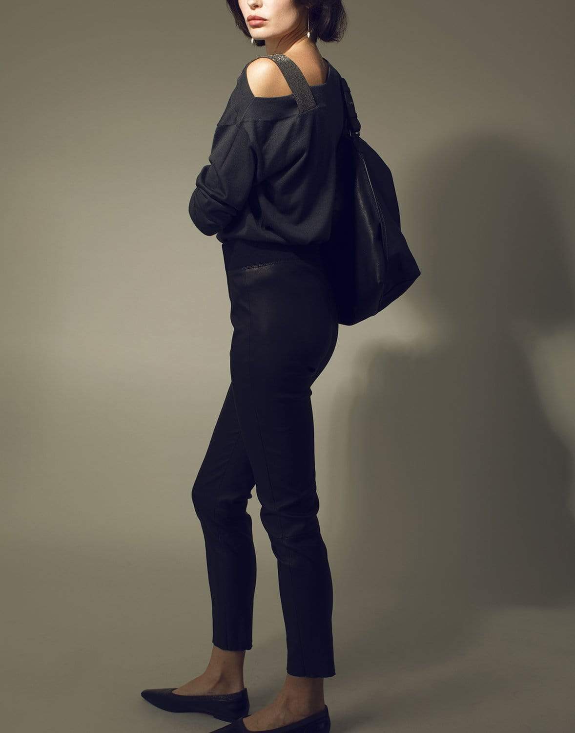 BRUNELLO CUCINELLI-Cashmere Waist Leather Legging-