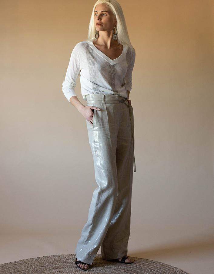 BRUNELLO CUCINELLI-Coated Linen Belted Pant-