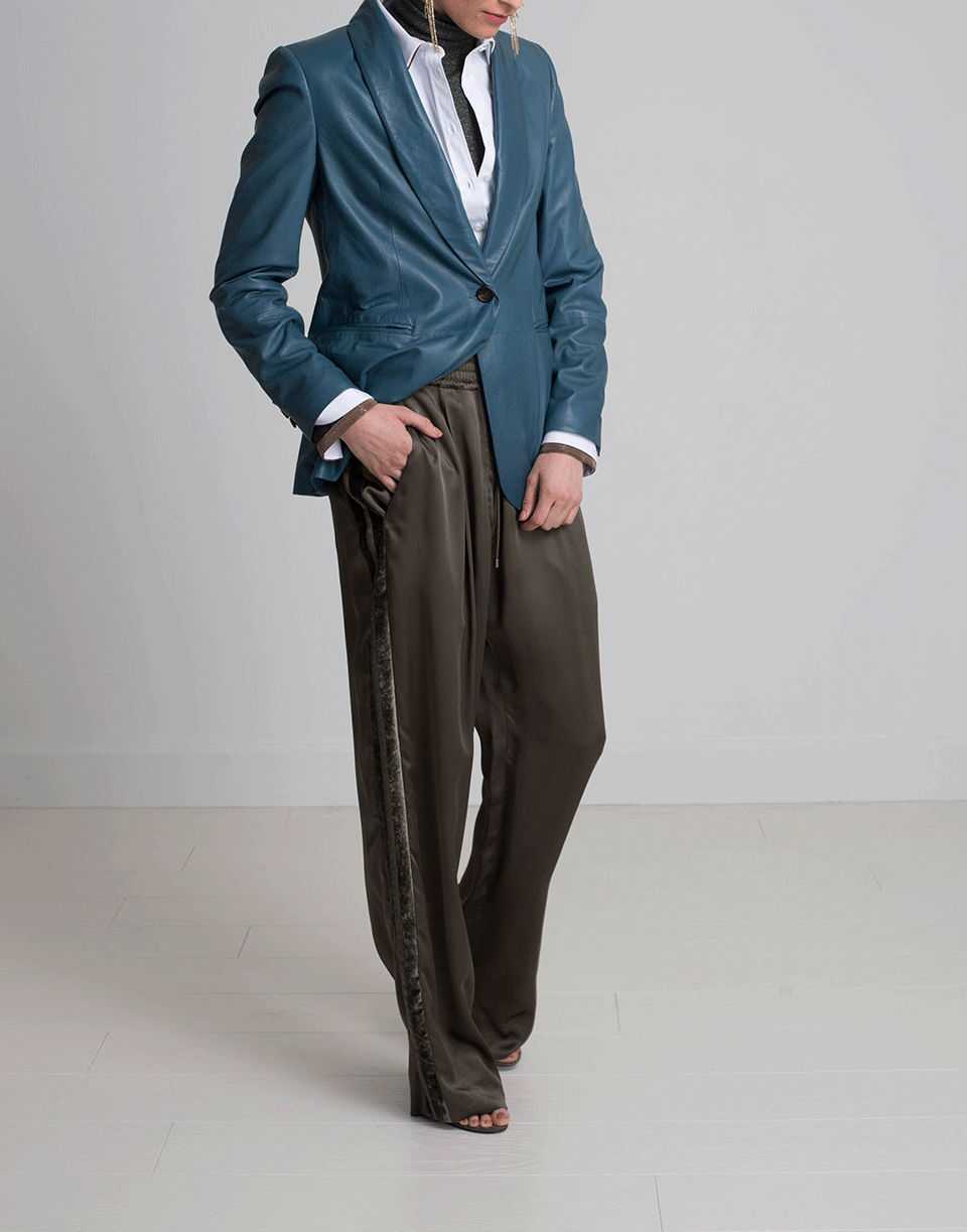 BRUNELLO CUCINELLI-Liquid Satin Wide Leg Track Pant-