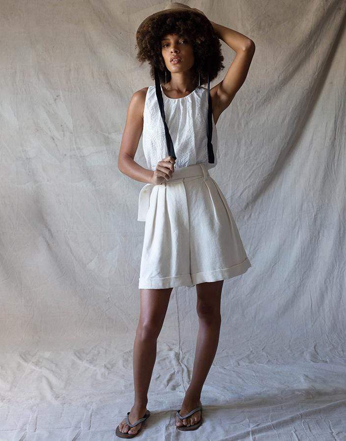 BRUNELLO CUCINELLI-Hi-Rise Linen Pleated Shorts-