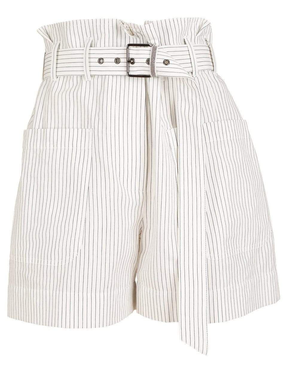 BRUNELLO CUCINELLI-Pinestripe Paperbag Waist Belted Bermuda Shorts-