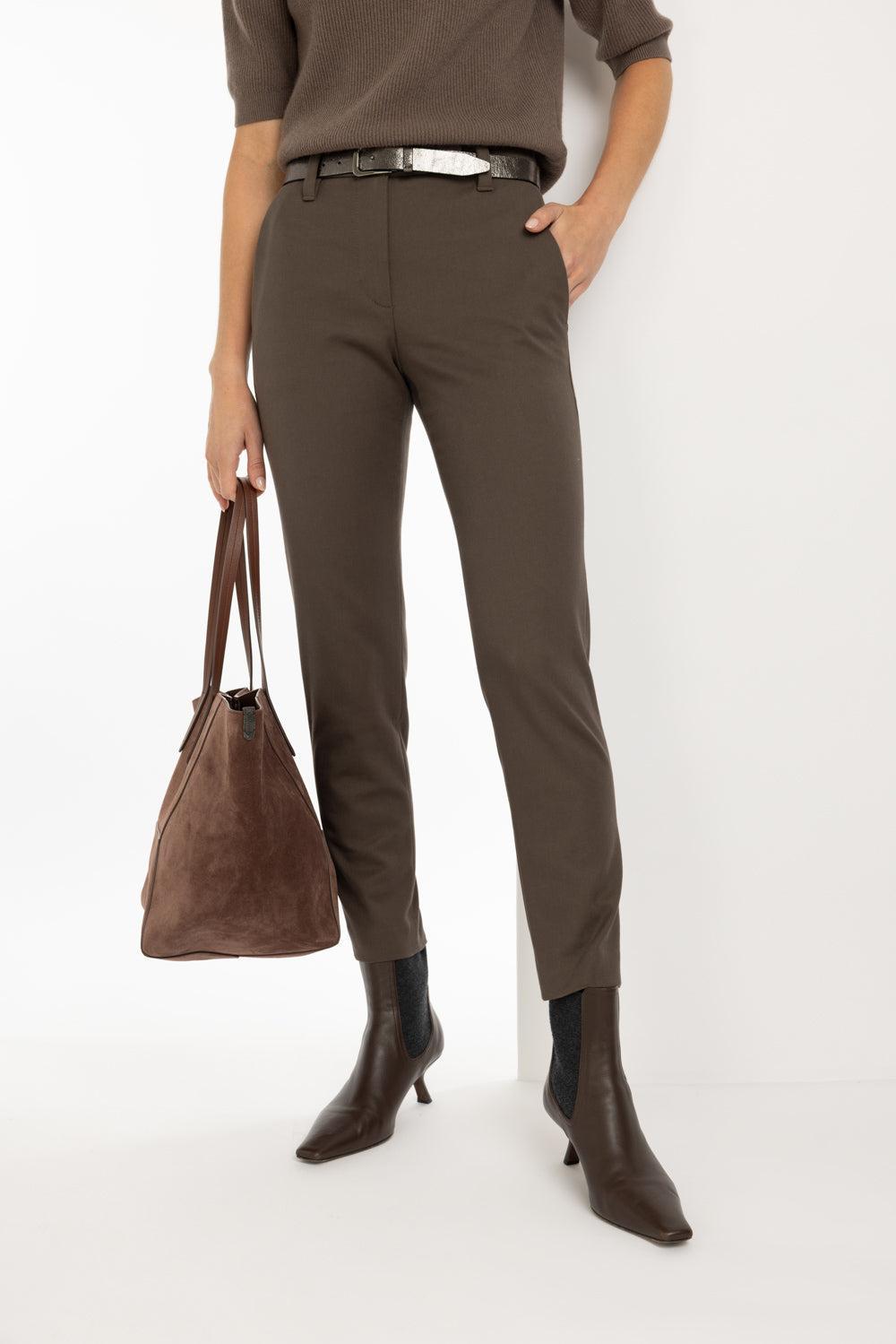 Stretch Slim Trousers - Chocolate-CHOCOLATE-38-CLOTHINGPANTSLIM FIT-BRUNELLO CUCINELLI