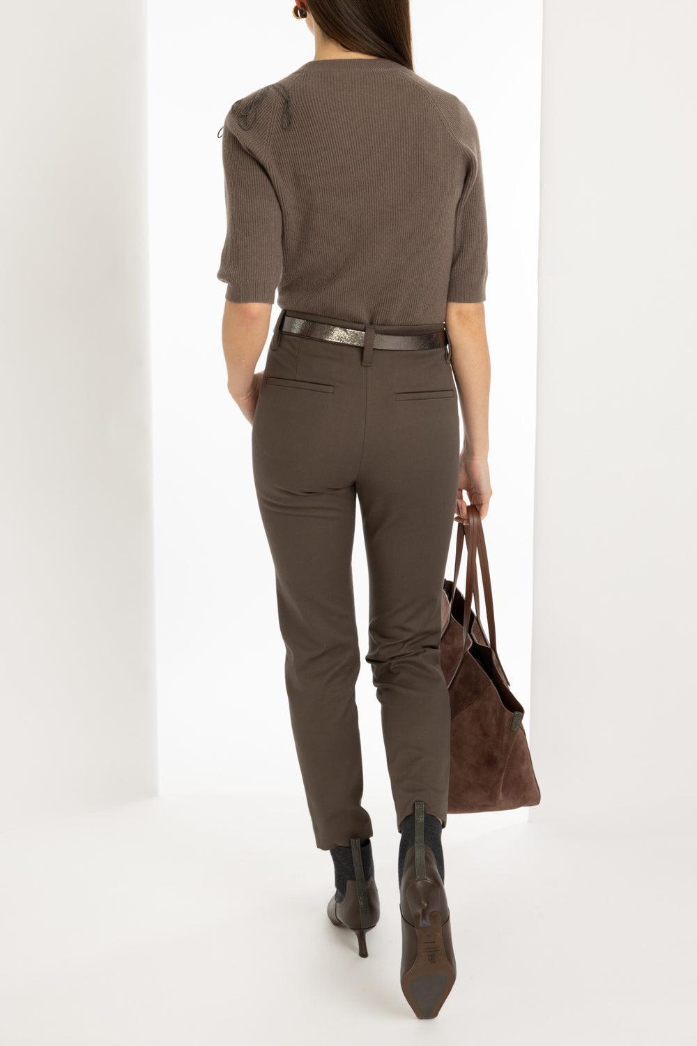 Stretch Slim Trousers - Chocolate-CHOCOLATE-38-CLOTHINGPANTSLIM FIT-BRUNELLO CUCINELLI