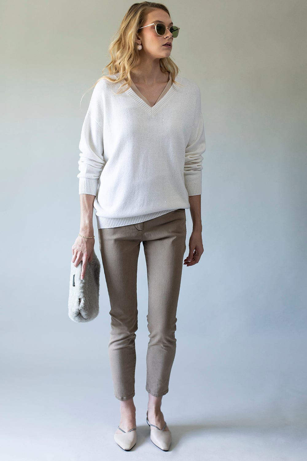 BRUNELLO CUCINELLI-Five Pocket Slim Leg Garment Dye Jean - Greige-
