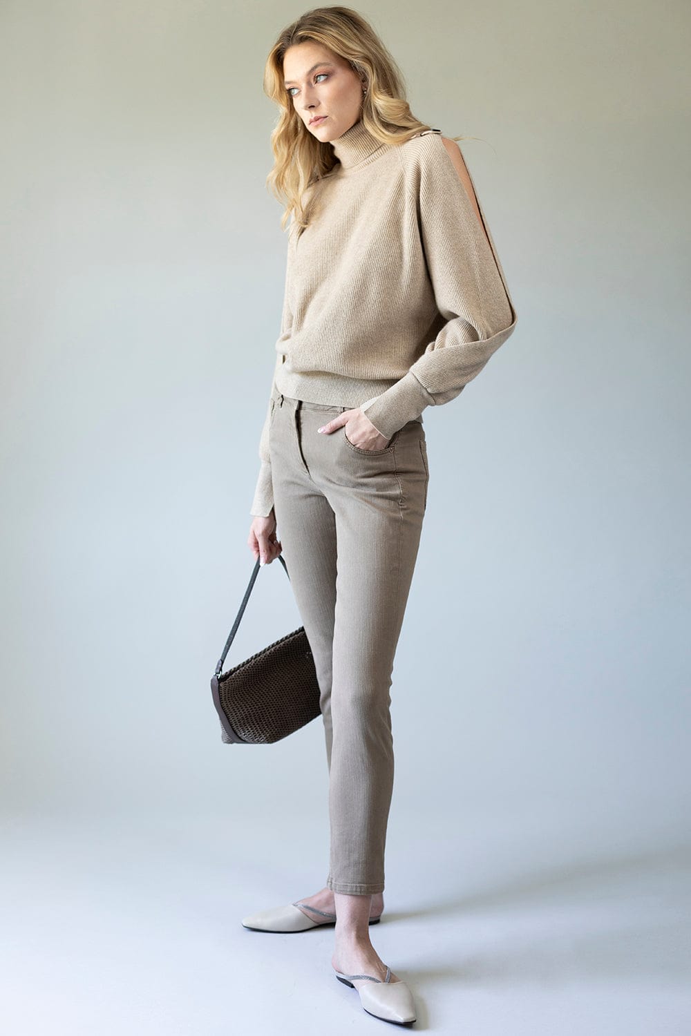 BRUNELLO CUCINELLI-Five Pocket Slim Leg Garment Dye Jean - Greige-