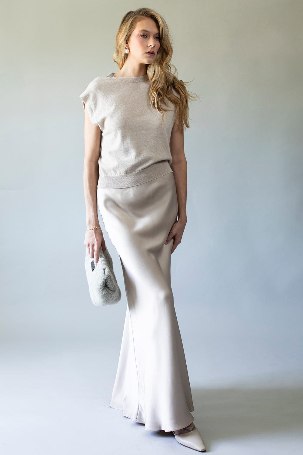 BRUNELLO CUCINELLI-Silk Satin Slip Skirt-