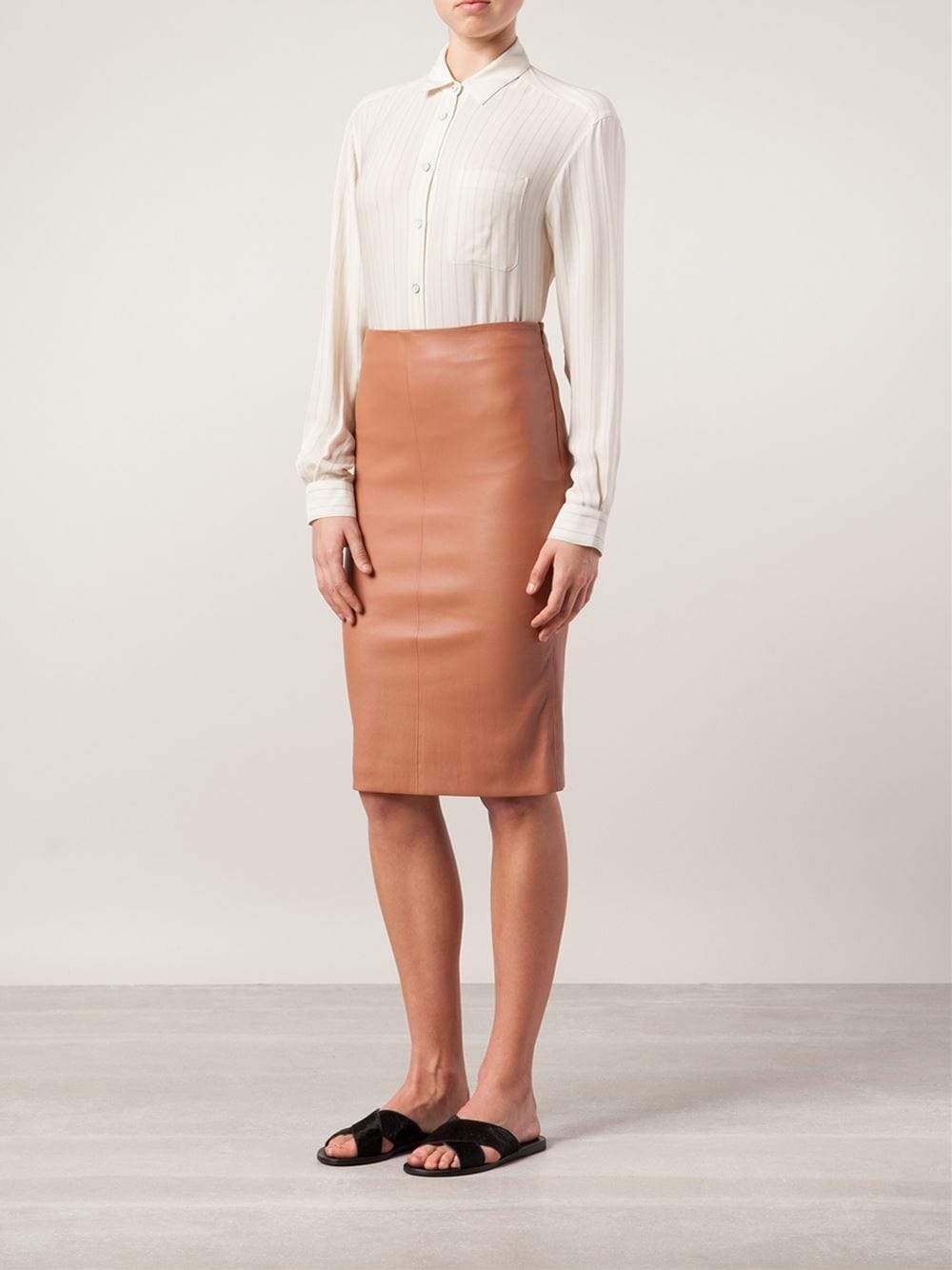 BRUNELLO CUCINELLI-Leather Pencil Skirt-