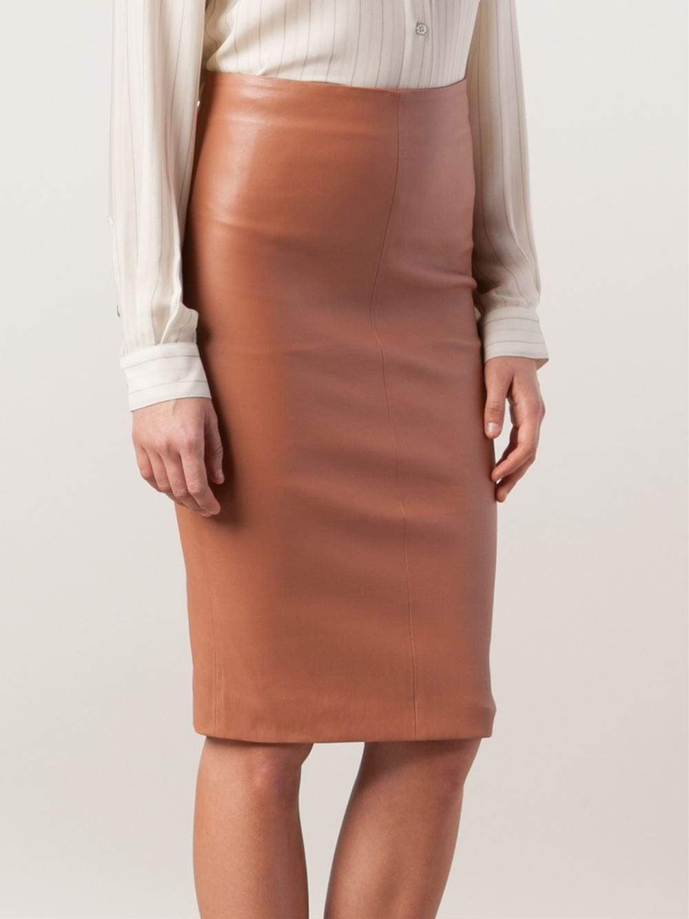 BRUNELLO CUCINELLI-Leather Pencil Skirt-