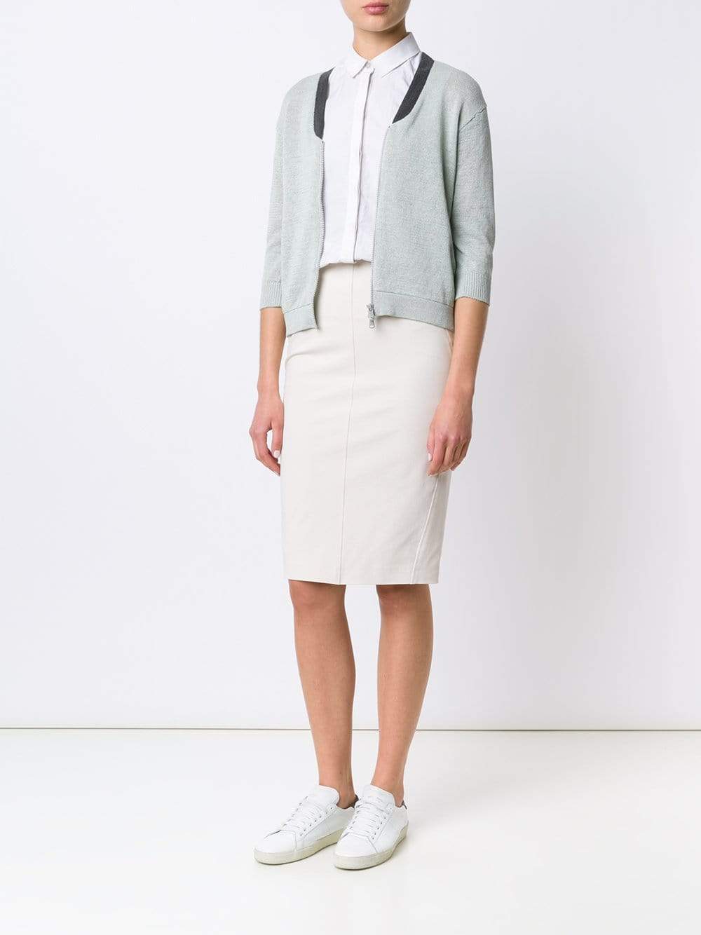 BRUNELLO CUCINELLI-Stretch Cotton Pencil Skirt-