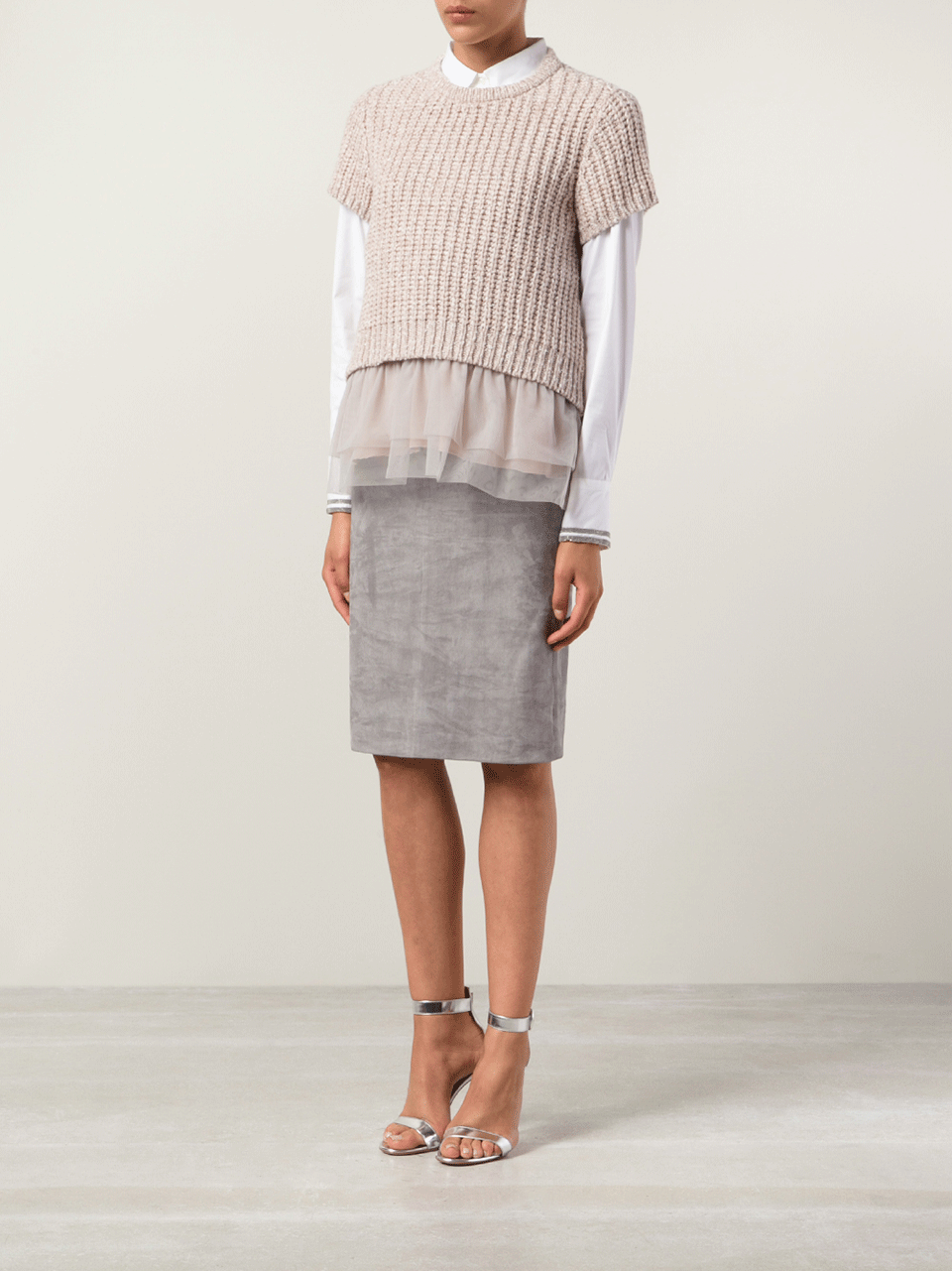 BRUNELLO CUCINELLI-Suede Side Zip Pencil Skirt-