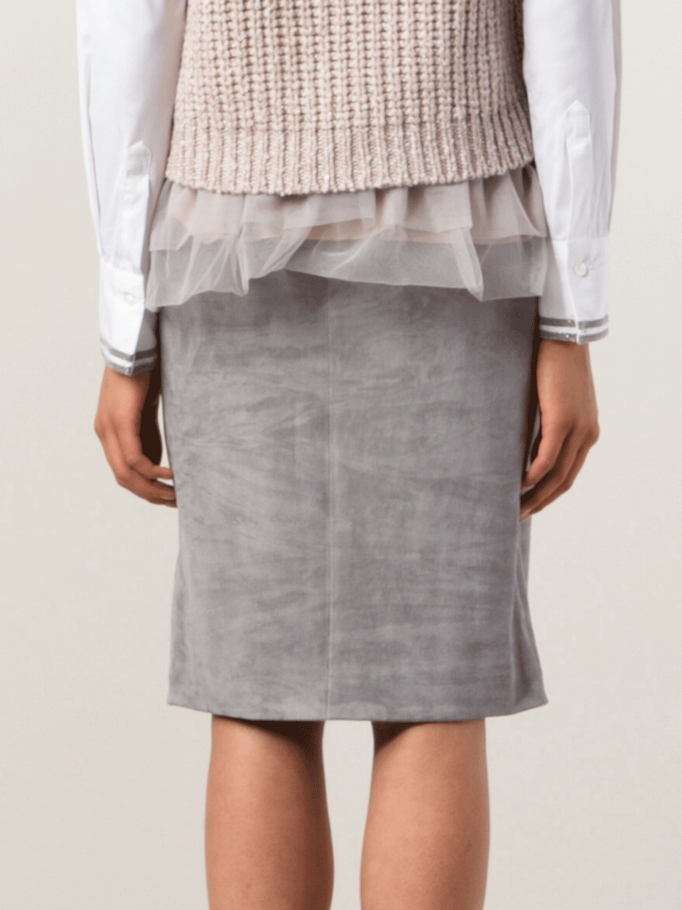 BRUNELLO CUCINELLI-Suede Side Zip Pencil Skirt-