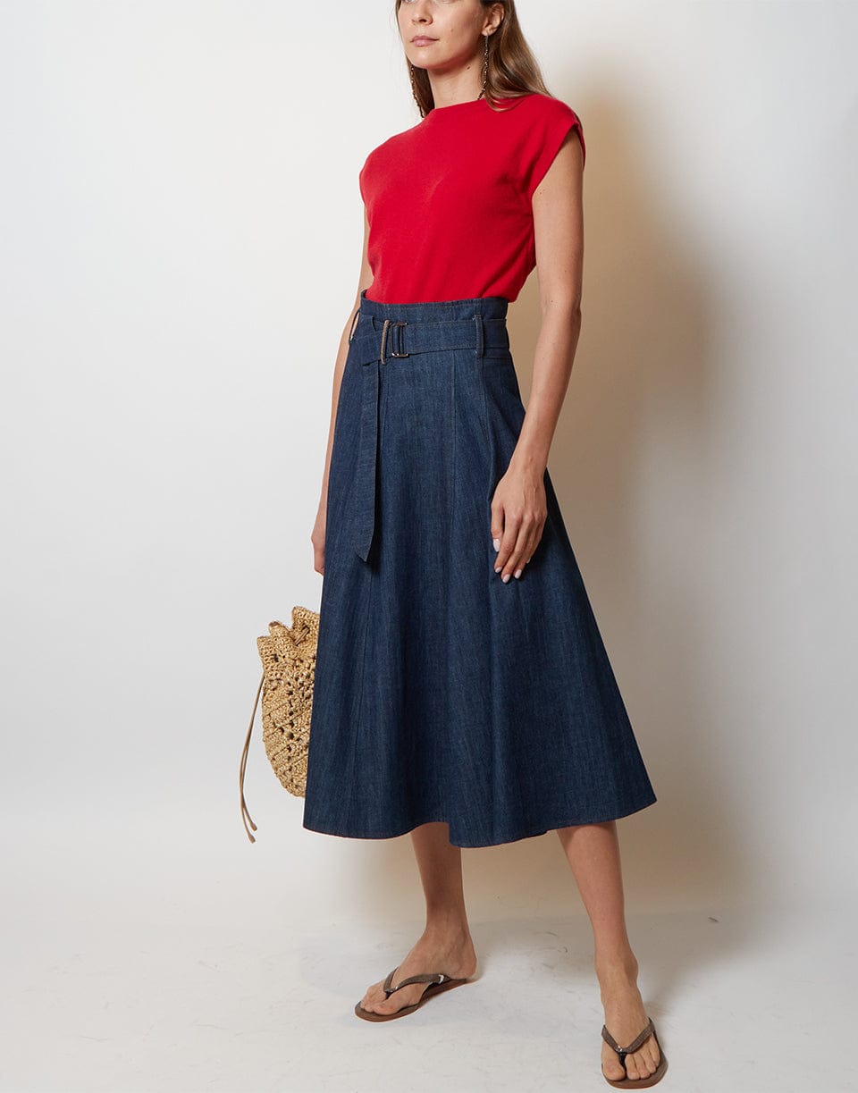 BRUNELLO CUCINELLI-Dark Wash Belted Denim Skirt-
