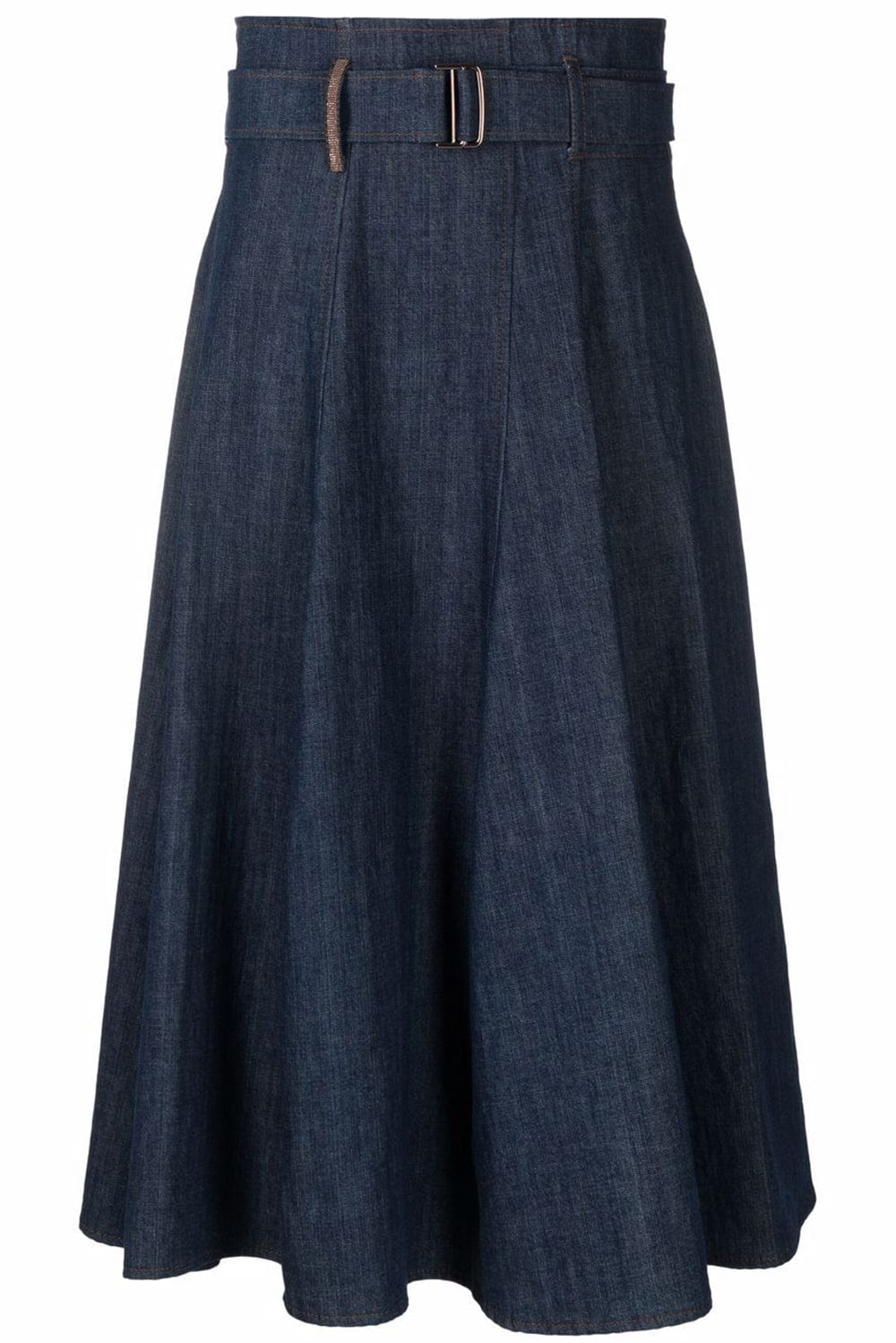 BRUNELLO CUCINELLI-Dark Wash Belted Denim Skirt-