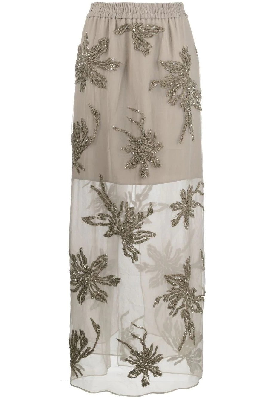BRUNELLO CUCINELLI-Flower Embellished Maxi Skirt-