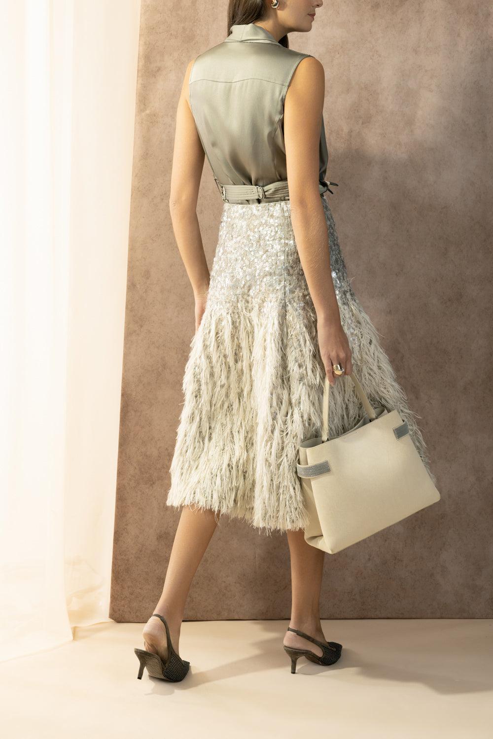 Degrade Embellished Fit Flare Midi Skirt-BROWN-40-CLOTHINGSKIRTMIDI-BRUNELLO CUCINELLI